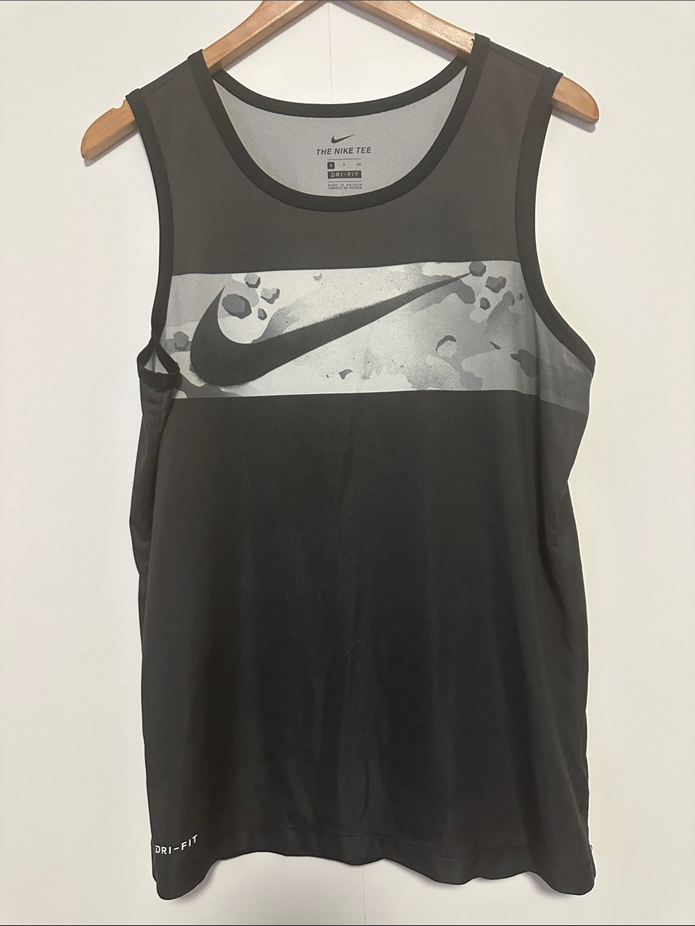 Nike Dri-fit Black Tank Top with Gray Swoosh Panel